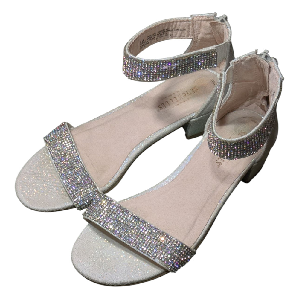 Seychelles Kids Silver Rhinestone Strap Low Heel Ankle Strap Zip Sandal Size 2 M